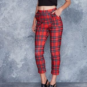 TARTAN RED CUFFED PANTS XXS NEW WITH TAGS